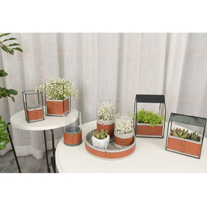 Nouveau Kit de <span class=keywords><strong>Pot</strong></span> de fleur en cuir léger Vintage jardinière en ciment <span class=keywords><strong>avec</strong></span> <span class=keywords><strong>support</strong></span> en métal pour la maison et le jardin - Product Image 5