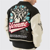 Veste universitaire Hip Hop à manches en cuir avec col rabattu personnalisée veste courte Letterman en laine brodée avec patch en chenille pour hommes
