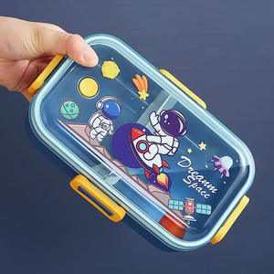Kotak Makan Siang Anak Plastik Reusable Lucu Motif Kartun 2 Kompartemen untuk Anak Sekolah, Wadah Makanan yang Dapat Digunakan di Microwave dengan Tutup - Product Image 5