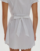 Robe d'été pour femme, mini, col rond, manches bouffantes en dentelle, coton, décontractée, style bohème, coupe trapèze, ourlet plissé à volants, œillets, boutons naturels