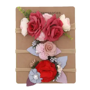 3 Stks/set Pasgeboren Bloemen Hoofdbanden Meisjes Krans Elastische Haarbanden Bloemen Haarband Kinderen Haar Accessoires Fotografie Props