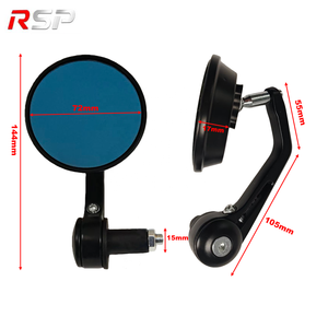 Nouveau rétroviseur universel pour moto 7 8 22 mm, extrémité du <span class=keywords><strong>guidon</strong></span>, rétroviseur, verre bleu, alliage d'aluminium, plastique, lentille HD anti-distorsion, noir - Product Image 2