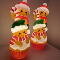 Décoration de Noël légère en forme de bonhomme de pain d'épices creux, design canne à sucre et cupcake, avec éclairage LED, centre de table intérieur de Noël