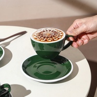 Nueva Taza de Café de Cerámica Europea Gruesa con Platillo, Taza Premium de Color Sólido para Cappuccino, Latte Art y Té de la Tarde