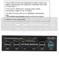 USB 3,0 Multi-Function Hub ESATA Puerto SATA Lector de tarjetas interno Audio Video PC Panel de tablero Compatible con memoria MS CF TF M2 MMC
