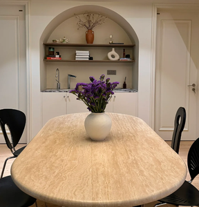 Pierre parfaite travertin blanc naturel <span class=keywords><strong>Table</strong></span> à manger en pierre de luxe moderne marbre durable salle à manger élégante - Product Image 3