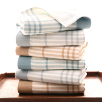 Mouchoirs 100% Coton 34*72cm 90g/pièce, Serviette de Visage en Éponge à Carreaux, Serviette de Mains, Bandeau de Spa, Réutilisable, Absorbant, Vente en Gros