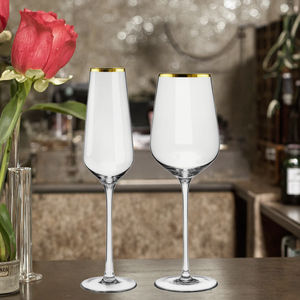Vaisselle classique en cristal sans plomb, détails dorés de luxe, fabriquée à la main, avec verre à vin rouge, collection élégante de verres à vin, marque BLAIS - Product Image 1