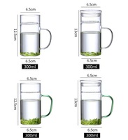 12Oz 350Ml stocké tasse en verre de taille différente tasse infuseur à thé en verre avec poignée colorée service à café et à thé