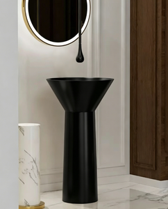 WEIHAO Lavabo en acier inoxydable 304 noir en forme d'entonnoir, colonne intégrée, résistant à la corrosion, antirouille et anticalcaire. - Product Image 1
