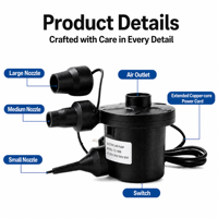 Pompe à air électrique Swimbobo CZ-198B avec 3 embouts, gonfleur et dégonfleur portable pour lit pneumatique, piscine, canapé, sac sous vide