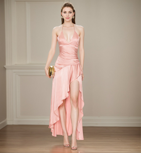 Nuovi Arrivi 2026: Abito <span class=keywords><strong>da</strong></span> Sera di Lusso in Seta con Collo Halter per Donne, Tessuto Morbido per Matrimoni e Occasioni Speciali - Product Image 1