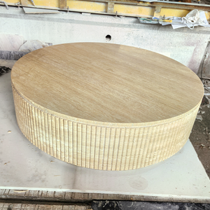 שולחן קפה מודרני בצבע בז' טרוורטין לסלון, גימור מלוטש, משטח אבן טבעית, עיצוב לבית - Product Image 4