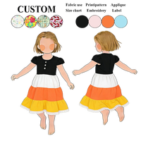 Robe décontractée à volants pour filles, color block, manches courtes bouffantes, boutonnée sur le devant, ourlet en dentelle, tenue printemps-été pour enfants