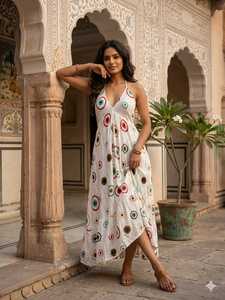 Robe longue bohème dos nu pour femme – Robe longue fluide en rayonne lurex pour les vacances à la plage, style bohème hippie - Product Image 4