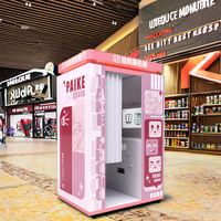 Station de selfie portable personnalisable de style coréen rouge pour centre commercial, kiosque photo, machine photo