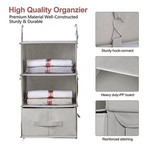 <b>6</b>-Shelf Stainless Steel Hanging Wardrobe Closet Organizer with 2 Separable 3-Shelf Pockets and <b>Drawers</b> for Clothing & Bedding - Product Image 4