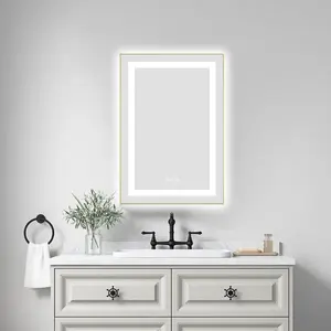 Miroir de salle de bain moderne en verre LED 20x30 pouces avec rétroéclairage avant et arrière, miroir de coiffeuse mural avec lumières, cadre en aluminium anti-buée - Product Image 3