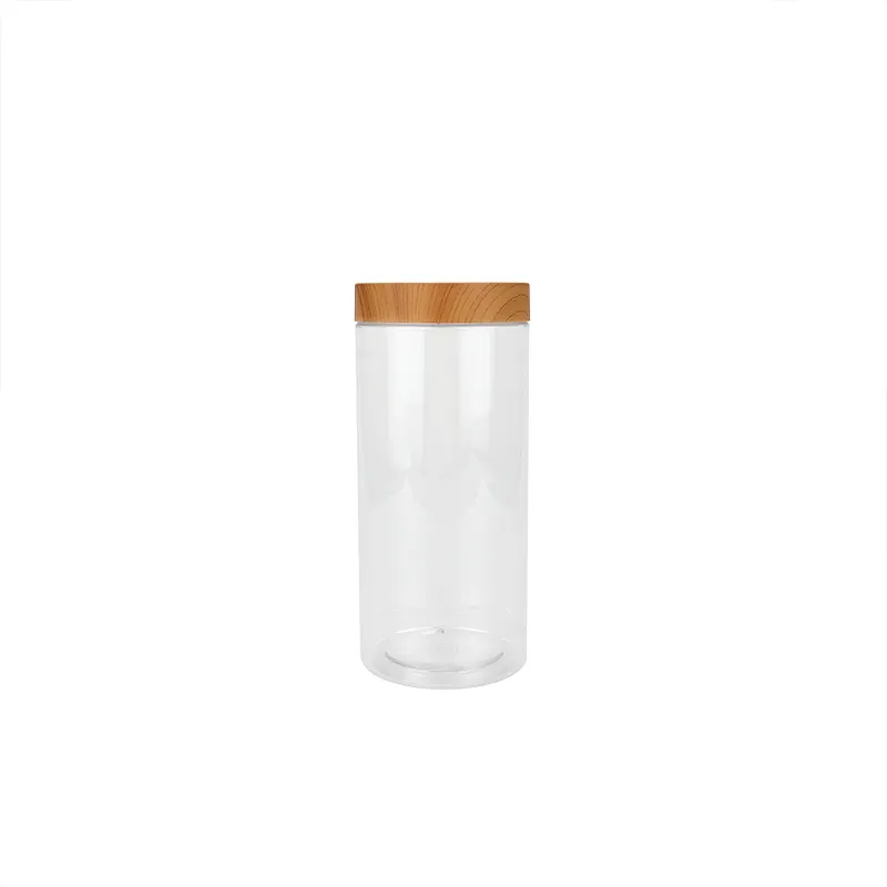 100ml 200ml 300ml 500ml wide mouth plastic jars with wood grain cover PET transparent plastic pot food packaging containers