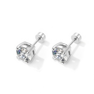 Titanium Steel Screw Rod Earring Four Prong Diamond Holder DIY Jewelry Accessories Ear <b>Cartilage</b> <b>Stud</b> Empty Setting - Product Image 3
