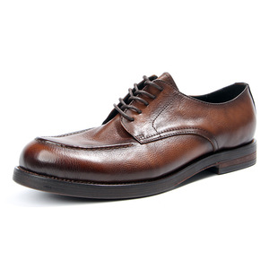 Chaussures habillées en cuir véritable marron pour hommes, à bout rond, fabriquées à la main, pour le bureau et les occasions formelles - Product Image 1