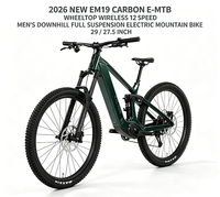 Nouveau VTT électrique EM19 en carbone 2026, Wheeltop sans fil 12 vitesses, VTT électrique tout suspendu pour homme, 29/27,5 pouces