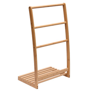 Étagère de rangement pour serviettes de bain en bambou, design minimaliste, support de rangement à deux niveaux - Product Image 5
