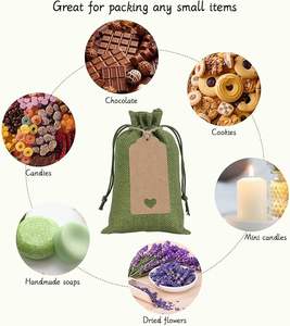 Sacs cadeaux en toile de jute au design personnalisé avec cordon de serrage étiquettes cadeaux en prime bougies sachets de savon alimentaire pour mariage - Product Image 4