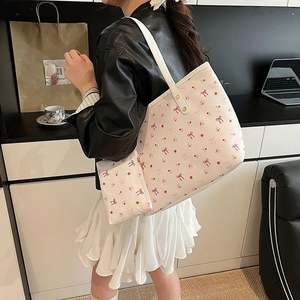 Sac fourre-tout grande capacité à fermeture éclair, design nœud, en matière souple, sac à bandoulière, style simple et tendance, sac sous le bras - Product Image 3