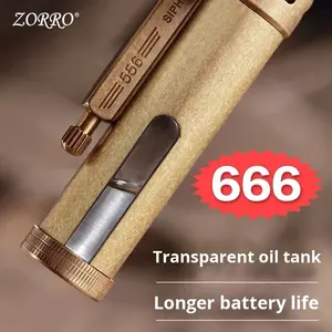 Briquet à kérosène Zorro en verre transparent à roue rétro créative coupe-vent en cuivre pur - Product Image 2