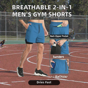 Breathable Quick Dry Customized Men's Drawstring Closure Athletic Gym <b>Shorts</b> for Workout & Running-<b>Polyester</b>/Cotton Blend - Product Image 2