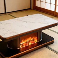 Table basse chauffante électrique intelligente en marbre à 2 niveaux avec rangement, silencieuse et économe en énergie, idéale pour le salon et les réunions de famille – Offre Spéciale