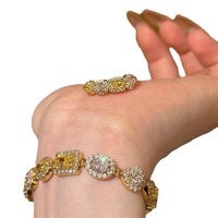 Bague de luxe française rétro jaune et blanche avec diamants irréguliers, ensemble de bagues palais entièrement serties de pierres précieuses colorées
