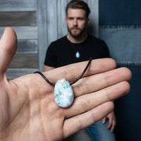 Pendentifs classiques en pierre naturelle Larimar de Dominique bleue, perles en forme de poire de 30 mm, vente chaude, tendance, pour homme, cadeau
