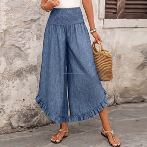 Pantalones Cortos <span class=keywords><strong>de</strong></span> Pierna Ancha con Cintura Alta y Elástica para Mujer, Estilo Culotte - Product Image 5