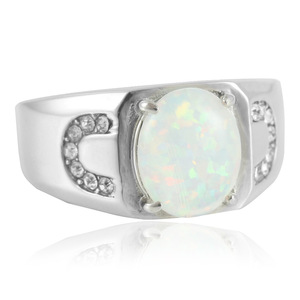 European American Style Opal <b>Ring</b> With Diamond Accents Women's Fashion Jewelry Geometric Design Prong Setting Gift 210155 - Product Image 1