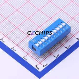 DS-10BLP DIP Switch Through hole Component (THT) Switch Flat Toggle, Raised Type Single Pole Single Throw 10 PC Pin - Product Image 1