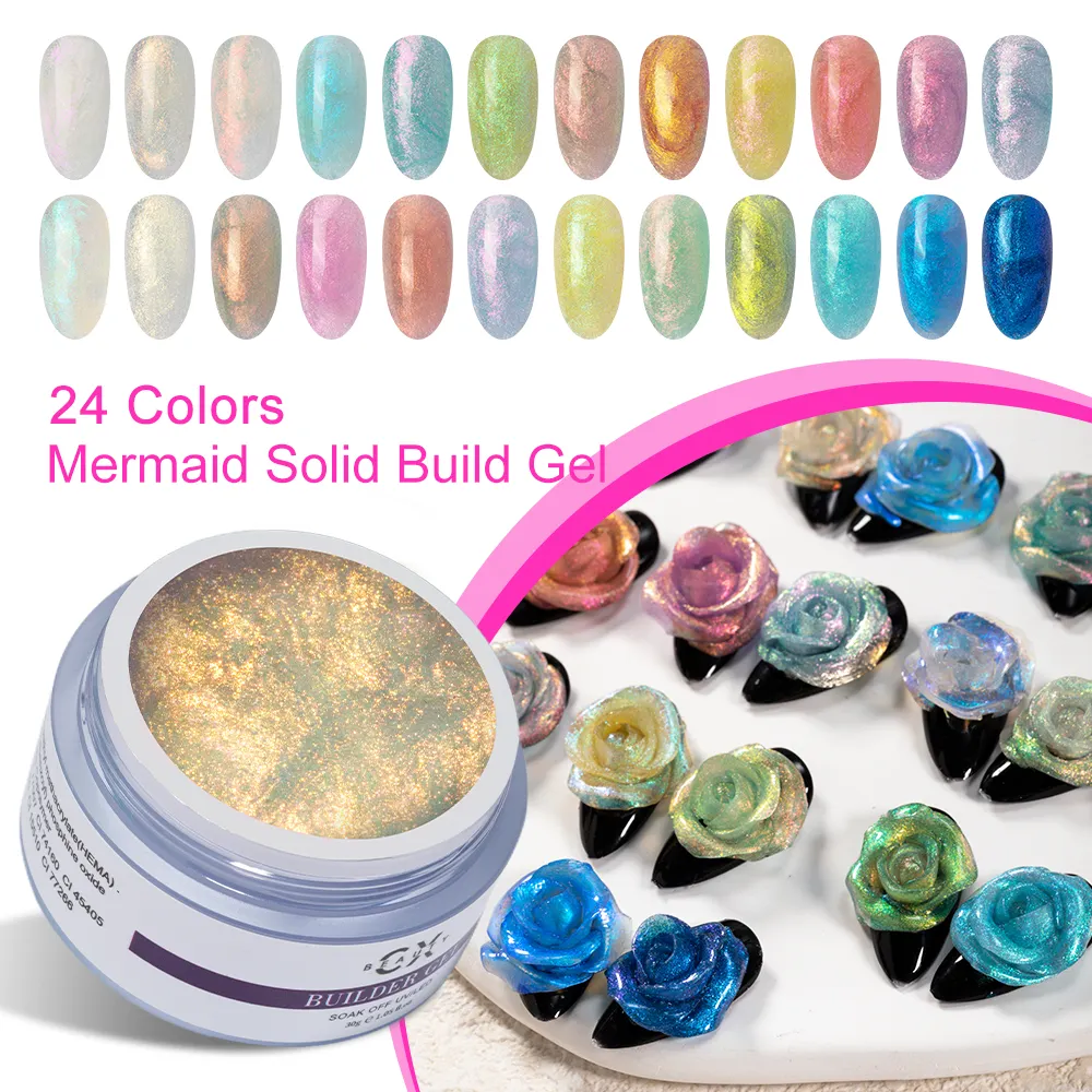 CaiXuan nail products supplier 24colors UV nail extension Mermaid solid build gel Free sample set