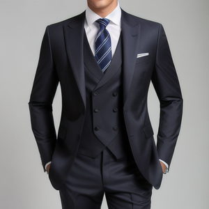 Abito <span class=keywords><strong>doppiopetto</strong></span> di fascia alta e sartoriale da <span class=keywords><strong>uomo</strong></span> blu intenso a doppio petto taglia grande a due bottoni alla moda Plus Size monopetto - Product Image 1