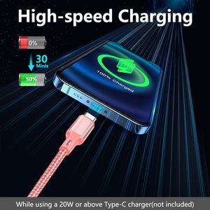 Câble de charge rapide USB A vers C tressé haute vitesse et robuste pour iPhone, iPad, <span class=keywords><strong>AirPods</strong></span>, MacBook, pour la maison, le bureau, la voiture - Product Image 4