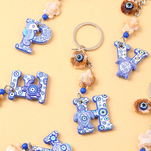 Portachiavi Alfabeto Souvenir con Occhio di Allah Blu, Anelli Portachiavi con Lettere Greche, Stile Oceano, Regalo da Viaggio, Ciondolo Tartaruga Marina Fatto a Mano, Regalo da Viaggio - Product Image 4