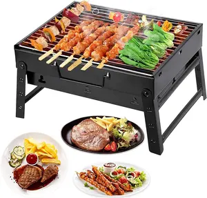 Mini BBQ Bộ dụng cụ công cụ di động nướng than nướng thép không gỉ gấp cho nấu ăn ngoài trời cắm trại dã ngoại bãi biển 3-5 người