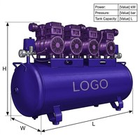 Compresseur d'air sans huile silencieux et portable Compair 100L, grand réservoir, 3,3 kW, 380 V, haute performance, longue durée de vie, professionnel, industriel