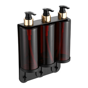 Commodités de l'hôtel Distributeur mural de savon et de shampooing en acier inoxydable <span class=keywords><strong>Support</strong></span> de <span class=keywords><strong>douche</strong></span> à 3 chambres avec pompe à liquide Toilettes Couleur noire - Product Image 3