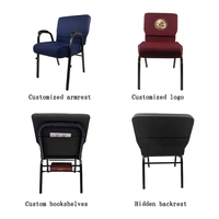 Chaises d'église modernes et durables en gros, avec accoudoirs réglables, pieds en métal, empilables et imbriquées, bancs rembourrés en tissu