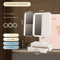 Miroir de Maquillage LED Lumineux avec Grossissement 2x/3x, Pliable, pour Coiffeuse, Coque HD, Cadeau Idéal pour Filles, Rechargeable USB, Design Carré