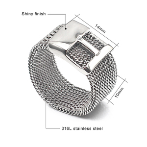 Stainless Steel Mesh Belt Buckle <strong>Rings</strong> for Men and Women <strong>Silver</strong> Wedding <strong>Bands</strong> 10mm - Product Image 5