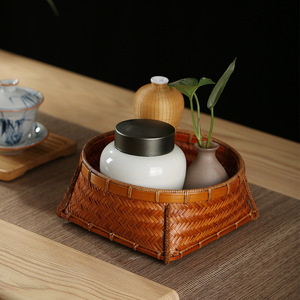 Handmade <b>Bamboo</b> Woven Basket Polygon Shape Storage <b>Container</b> For Living Room Food Snack Dried Fruit Tea Serving - Product Image 5