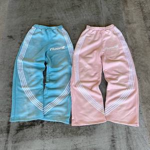 Custom OEM <b>Men</b> Vintage Acid Wash Sweatpants Side Stripe Baggy Wide Leg Joggers Y2K Streetwear Cotton Flared Track Pants - Product Image 1