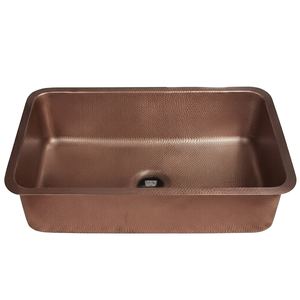 Évier de cuisine artisanal en cuivre à poser sous plan, cuve simple rectangulaire, finition mate sable perlé, design moderne, facile à nettoyer - Product Image 1